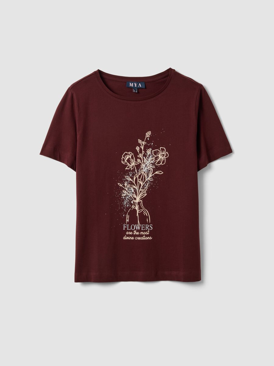 Red pure cotton T-shirt with floral print, regular fit_0