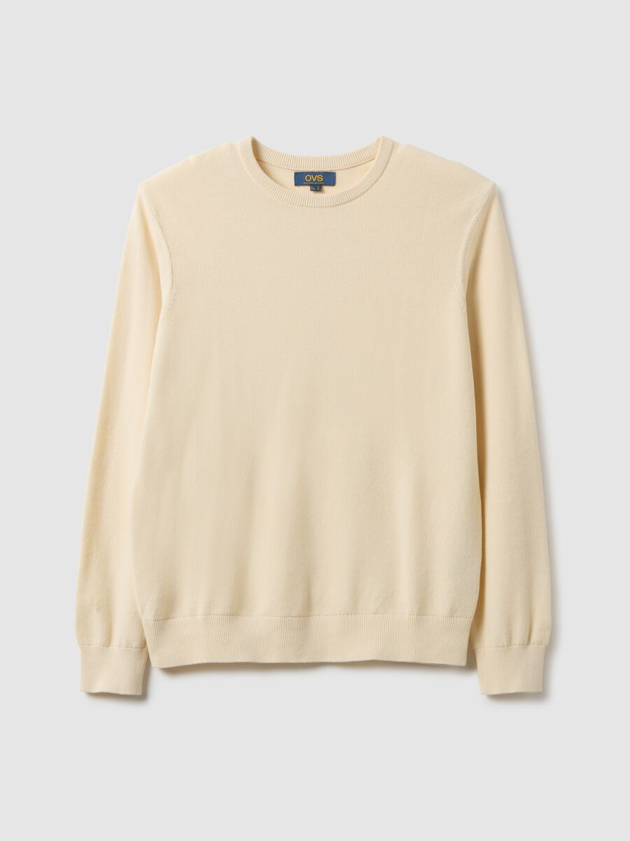 Beige crew neck sweater in pure cotton regular fit_4