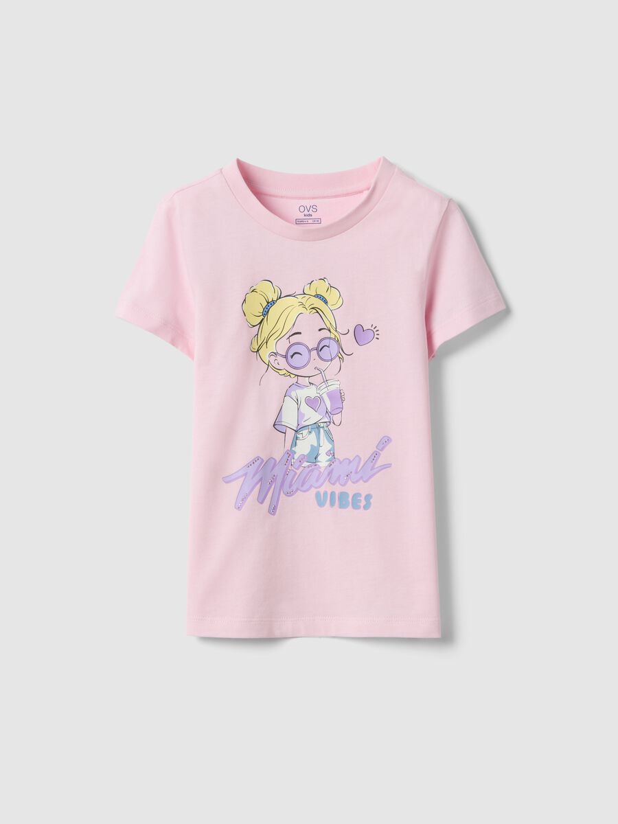 Girls' pink pure cotton T-shirt regular fit with print_0