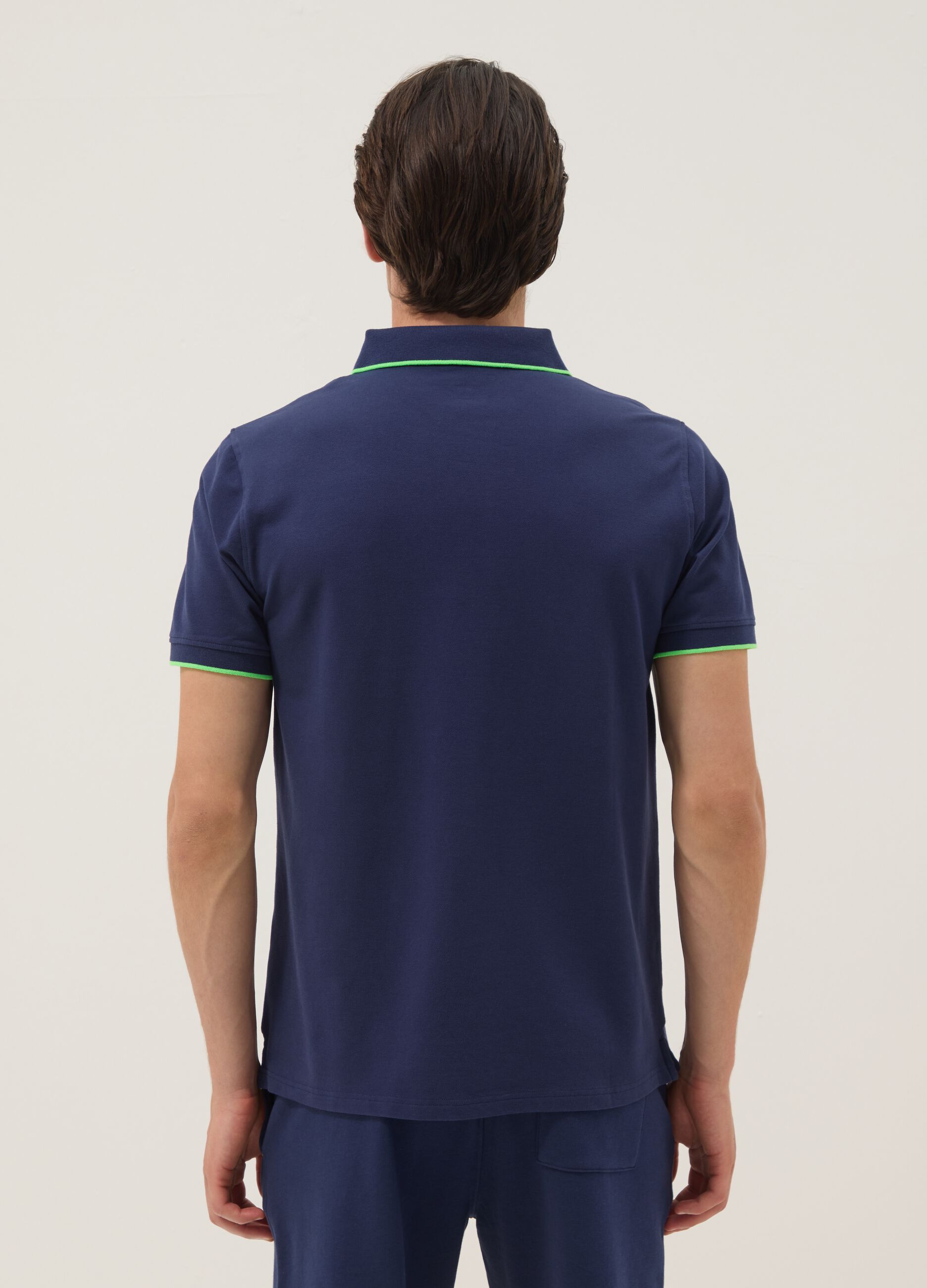 Polo blu a maniche corte in cotone elasticizzato