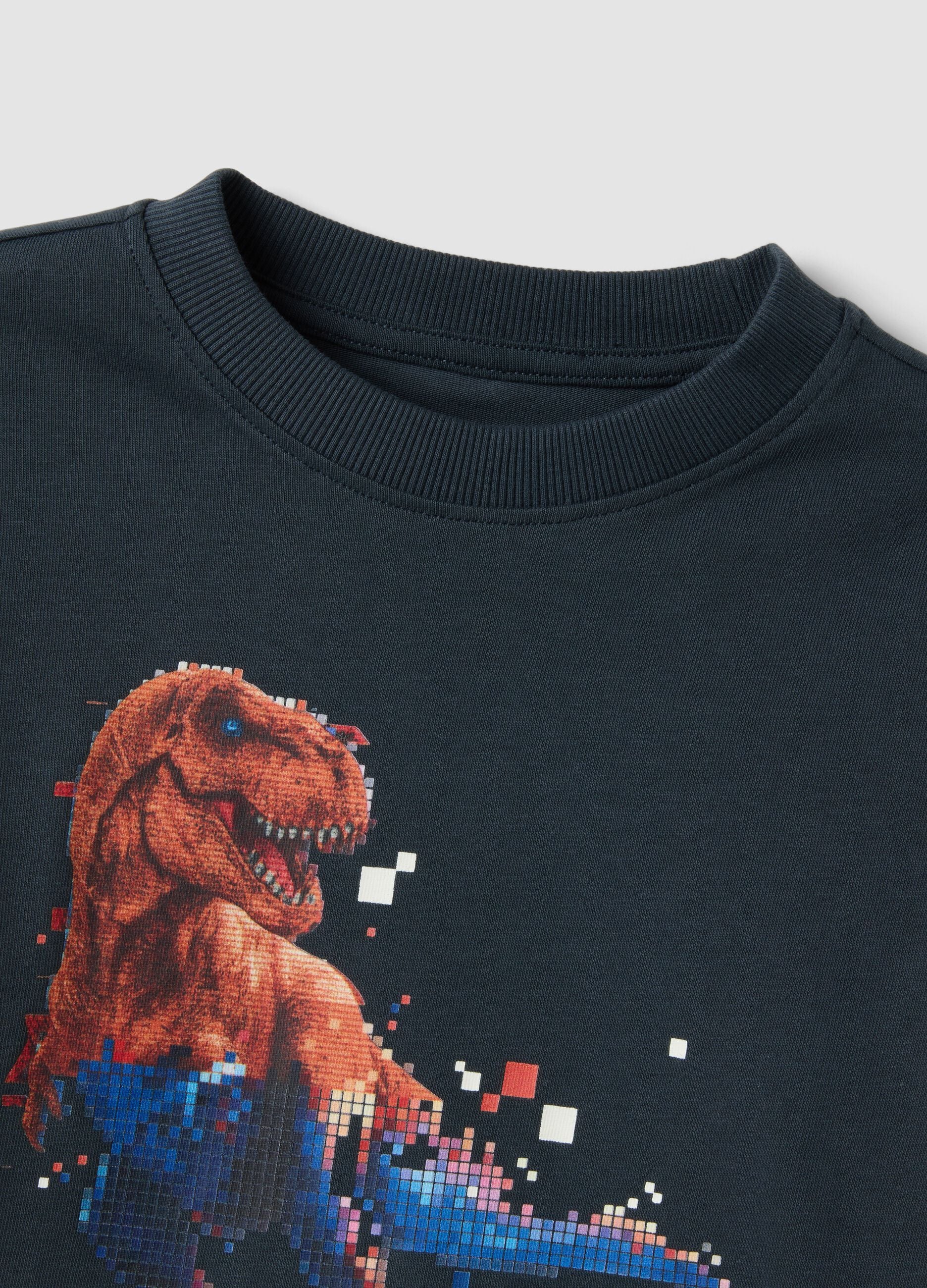 T-shirt blu notte in puro cotone con stampa