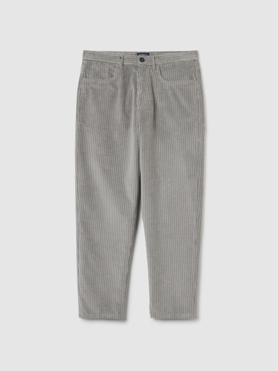 Grey cotton blend corduroy regular fit trousers_4