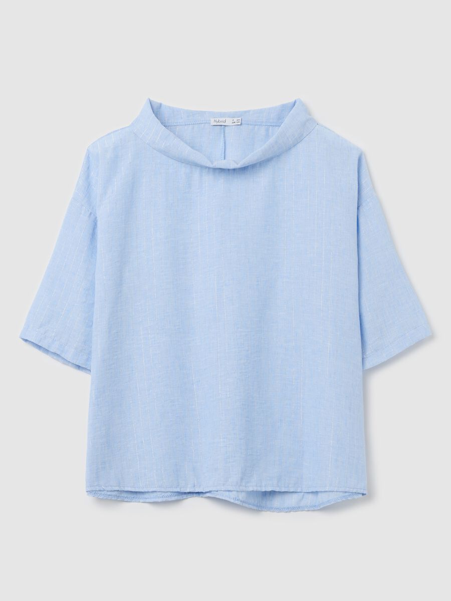 Light blue pinstriped top in lurex with cowl neck_4