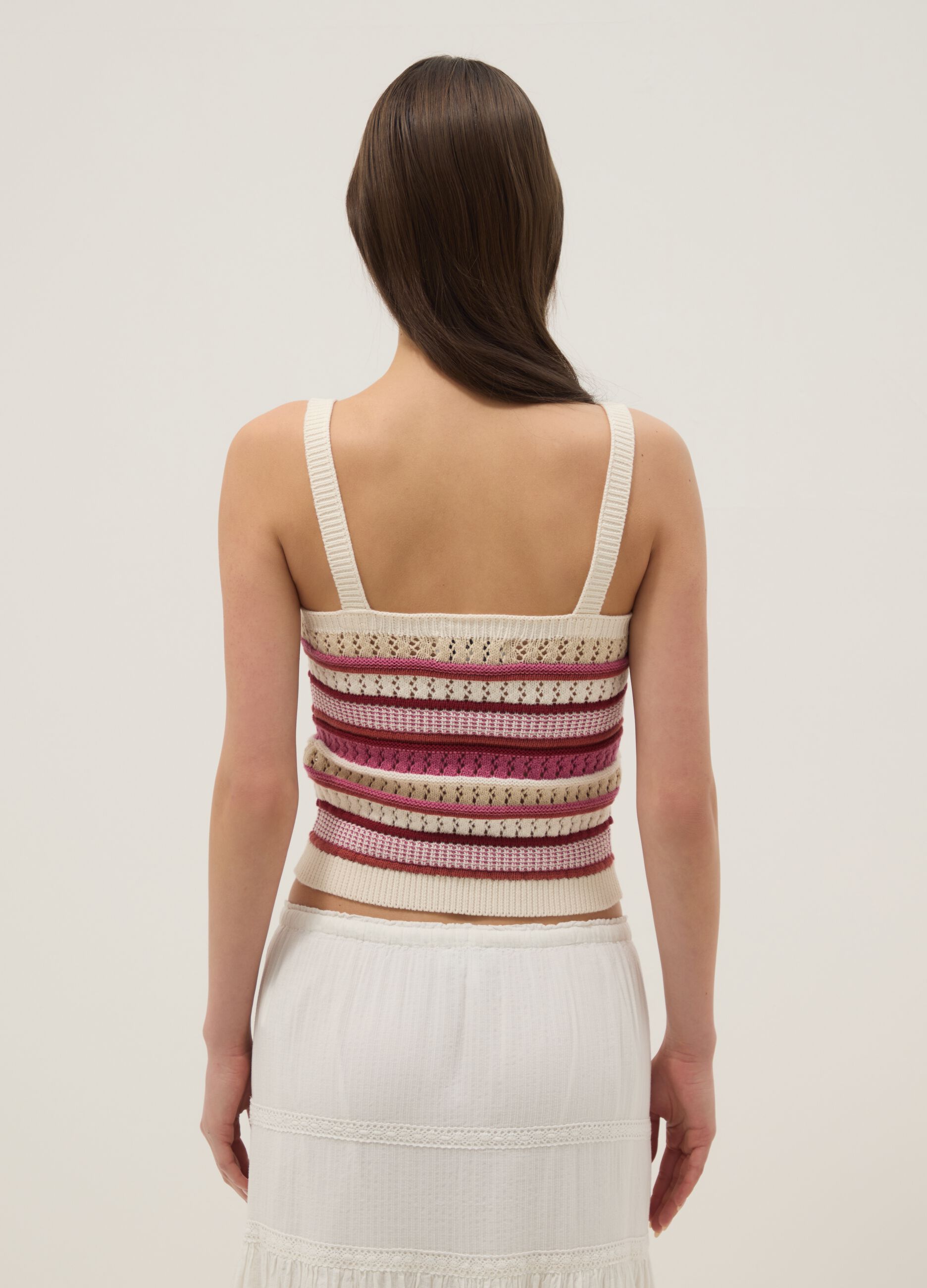 Gilet fitted in puro cotone a righe multicolor con bretelle sottili