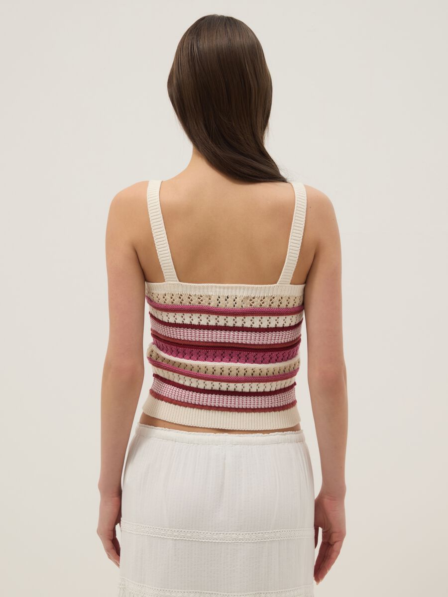 Gilet fitted in puro cotone a righe multicolor con bretelle sottili_3