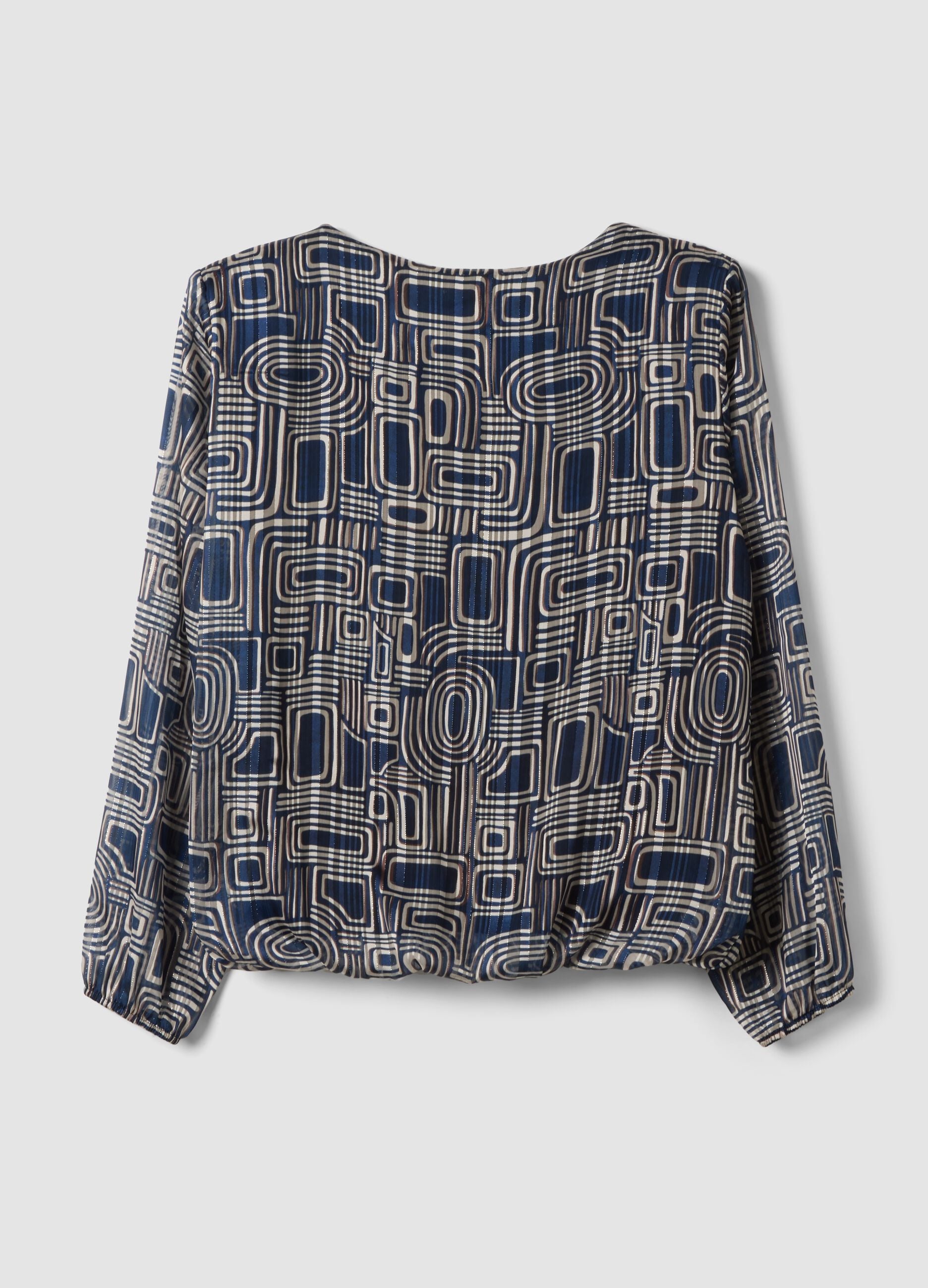 Blue geometric-print blouse with long sleeves, regular fit