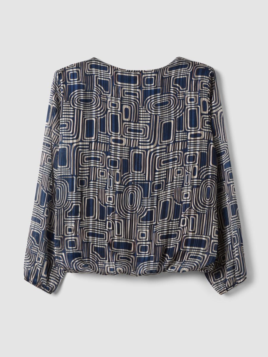 Blusa blu a fantasia geometrica con maniche lunghe regular fit_2