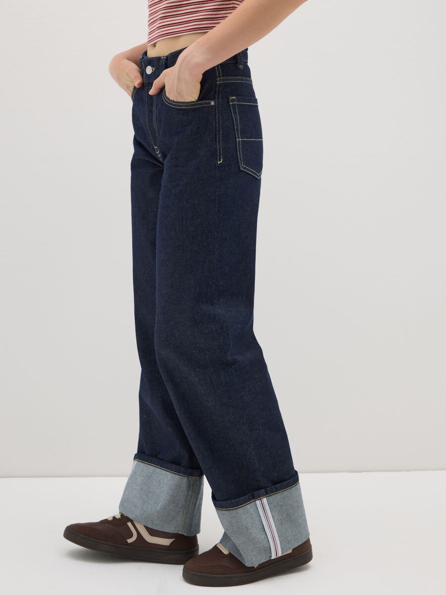 Straight-leg blue pure cotton jeans_4