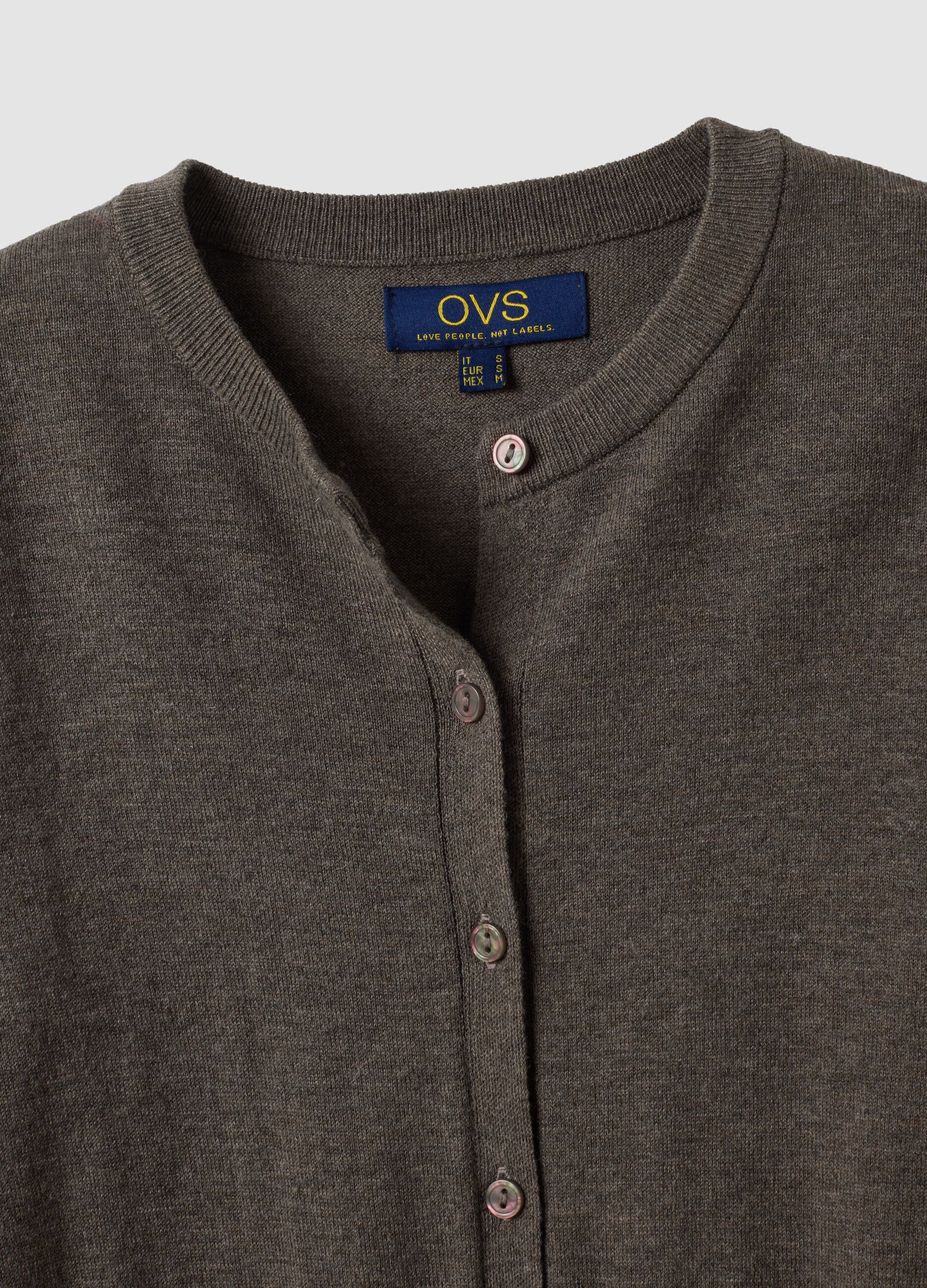 Grey wool-blend crew-neck cardigan