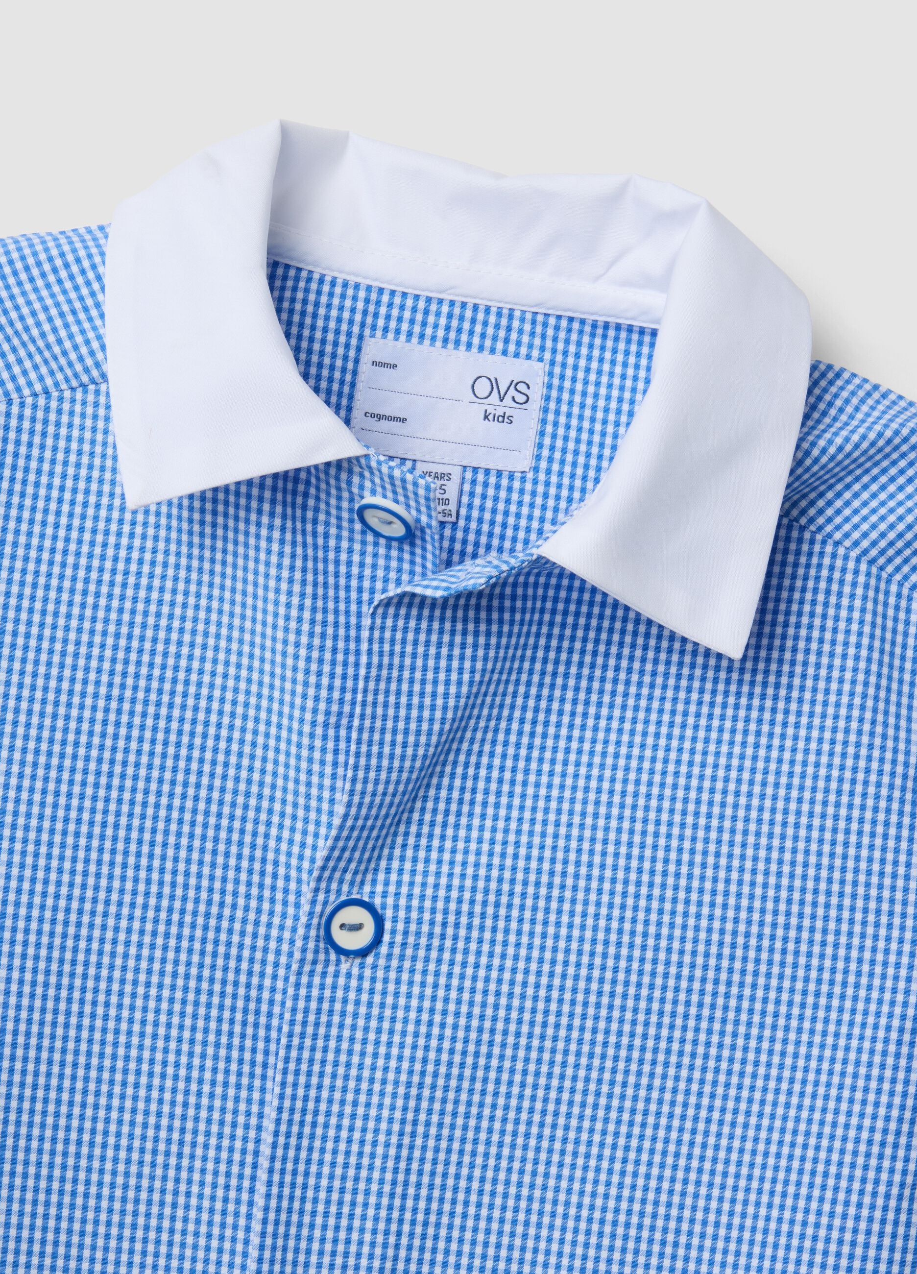 2-pack of blue gingham nursery aprons with white collar for boys