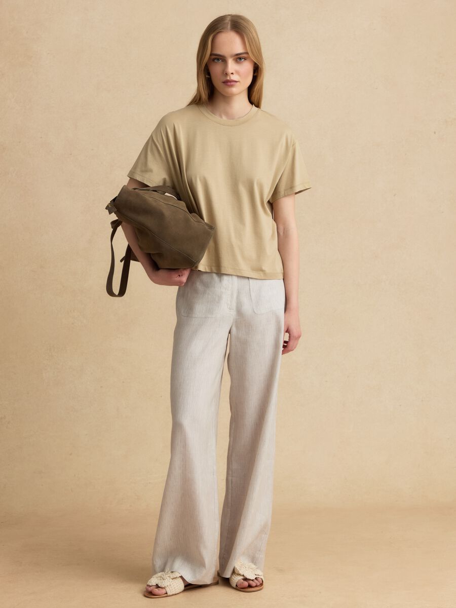 T-shirt a maniche corte beige in misto lyocell e cotone regular fit_2
