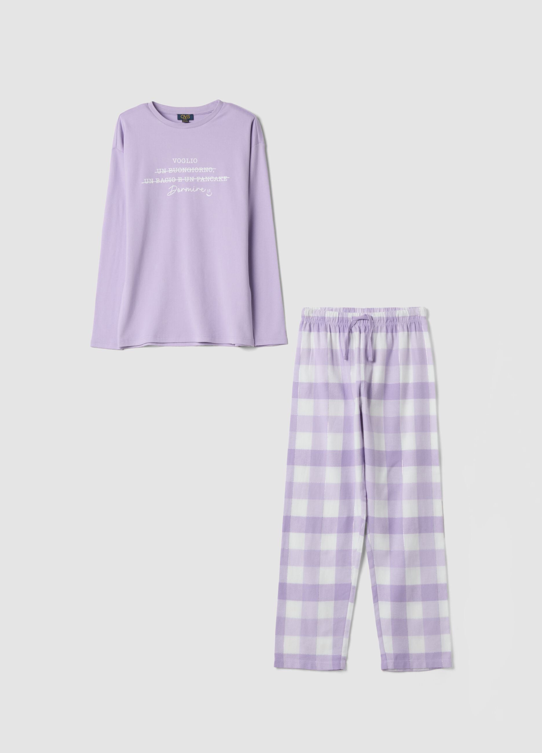 Purple crew-neck pyjamas in pure organic cotton