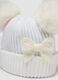 White rib-knit hat with bow and pom-poms_3