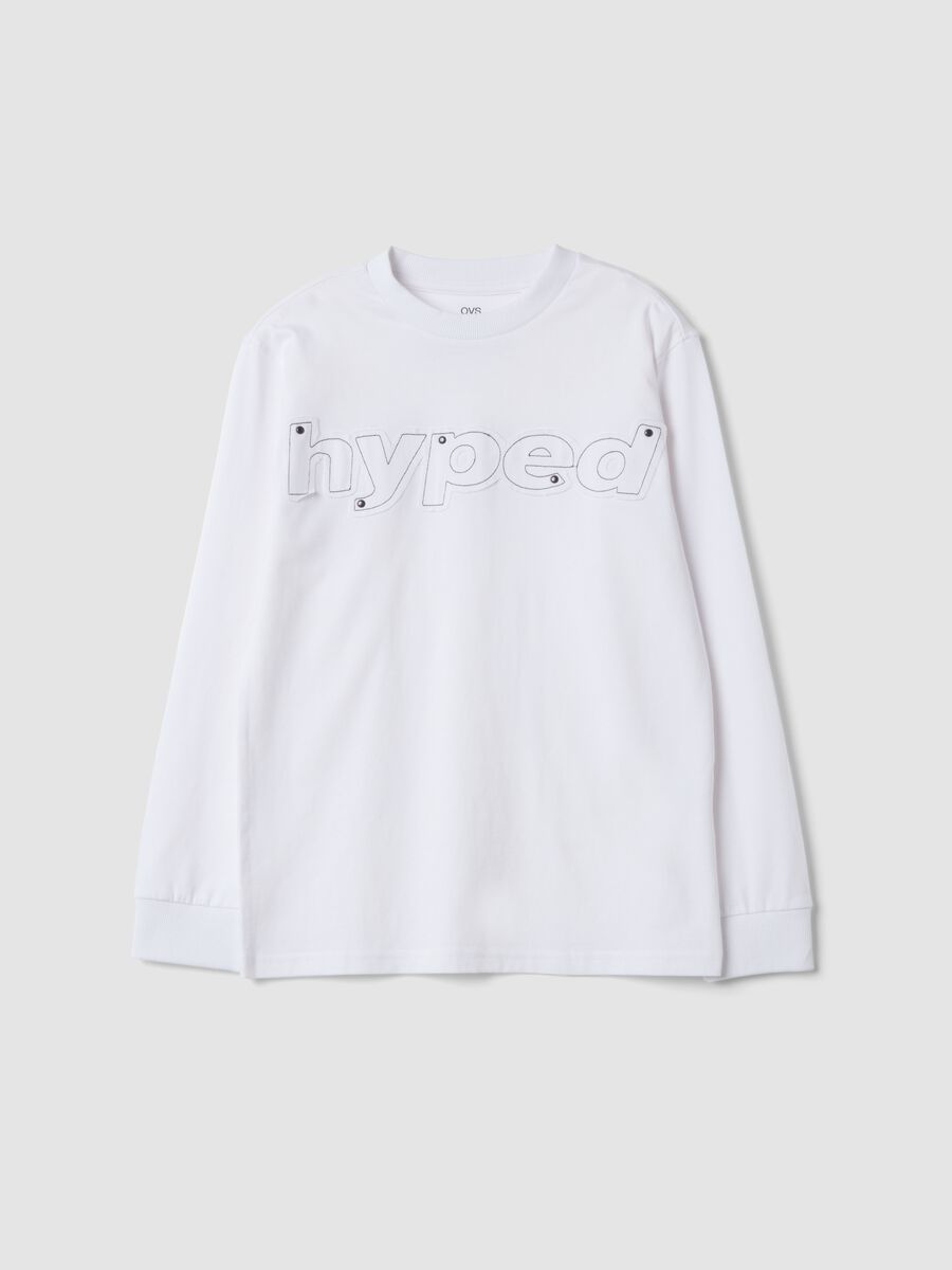 T-shirt bianca in puro cotone con scritte over fit_0