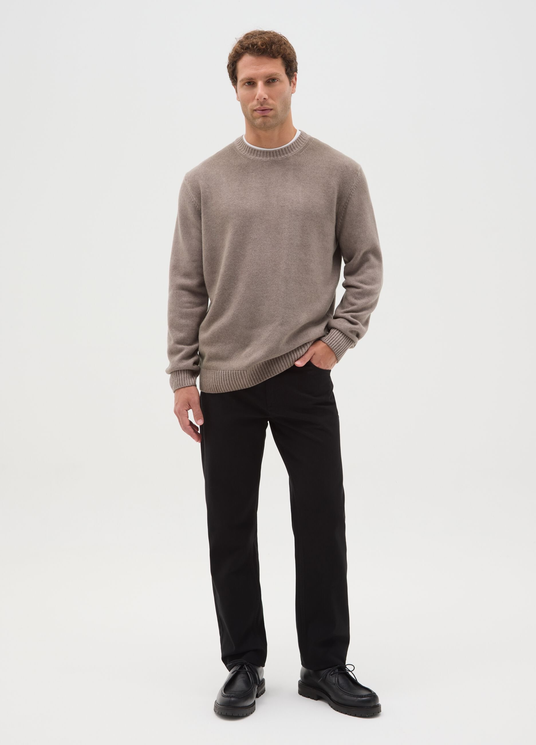 Grey-beige wool-blend regular fit jumper