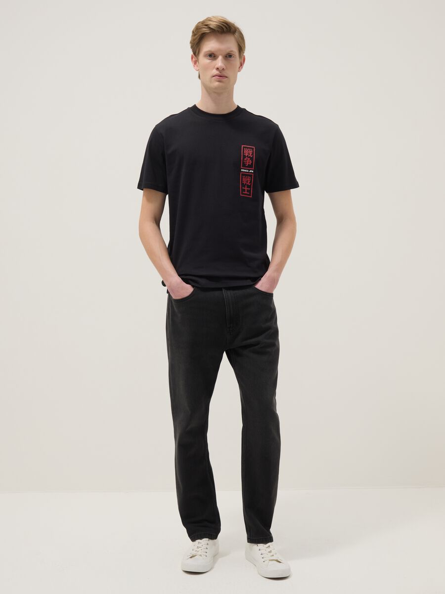 Black pure cotton regular fit t-shirt with Osaka print_2