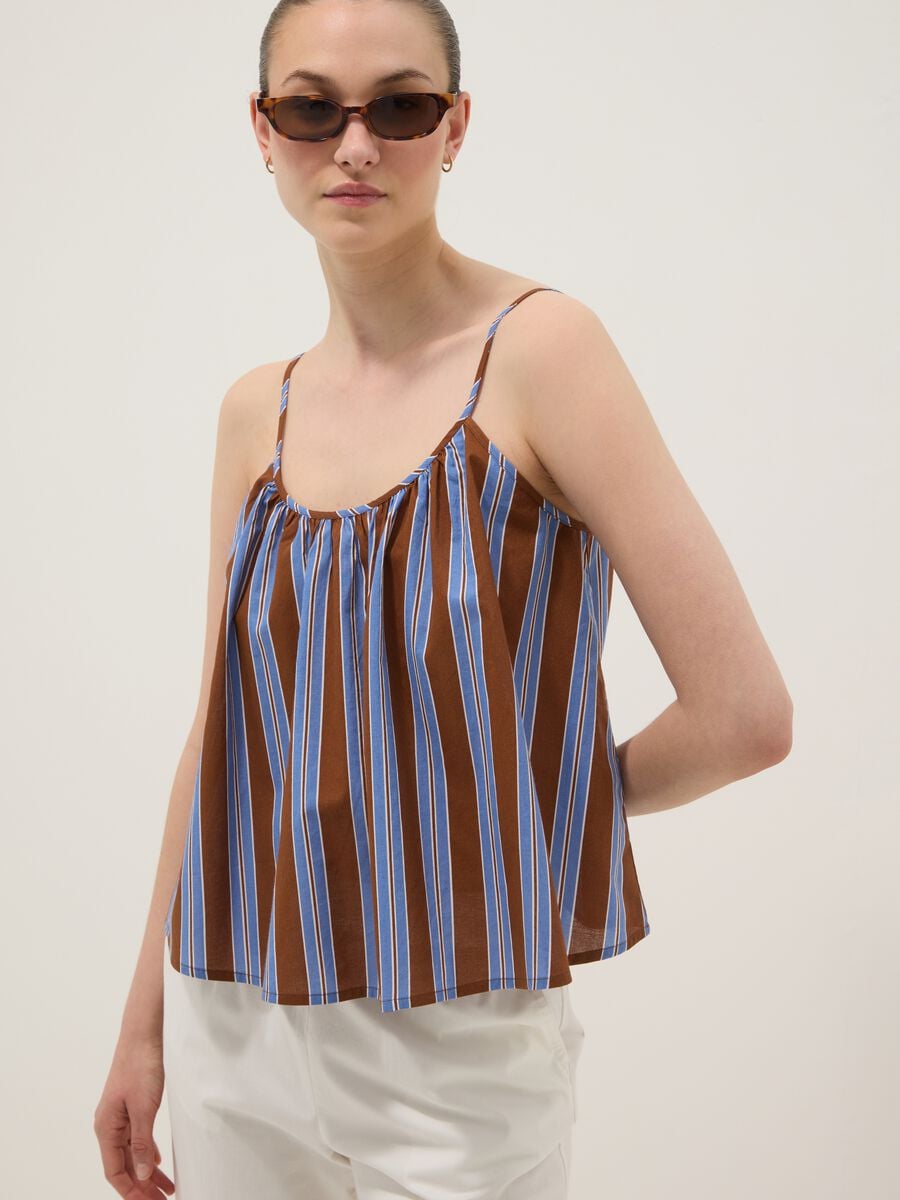 Brown striped pure cotton top_1