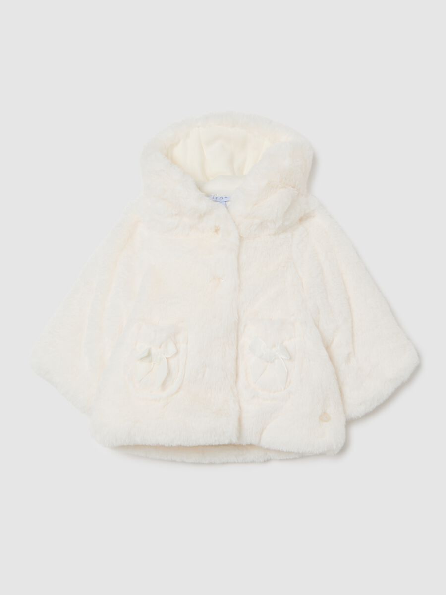 Giacca bianca con cappuccio da neonata regular fit_0