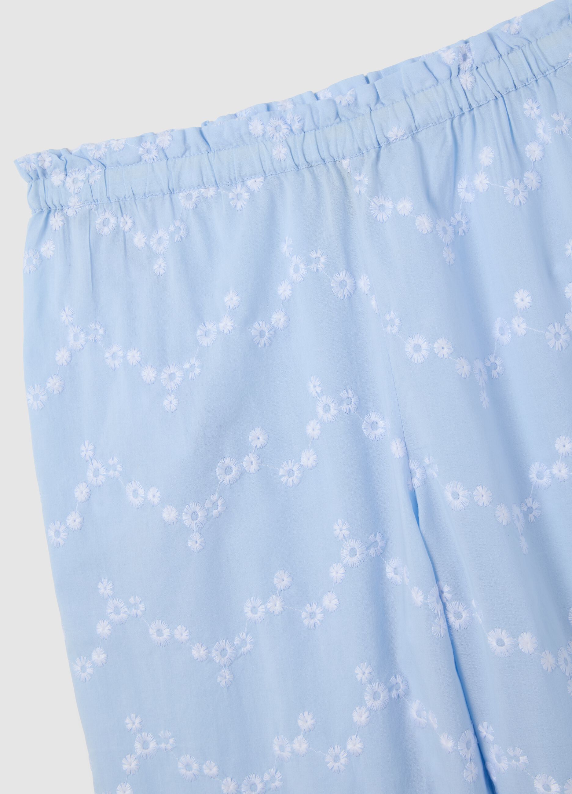 Pantaloni culotte da donna in puro cotone multicolor regular fit con ricami floreali