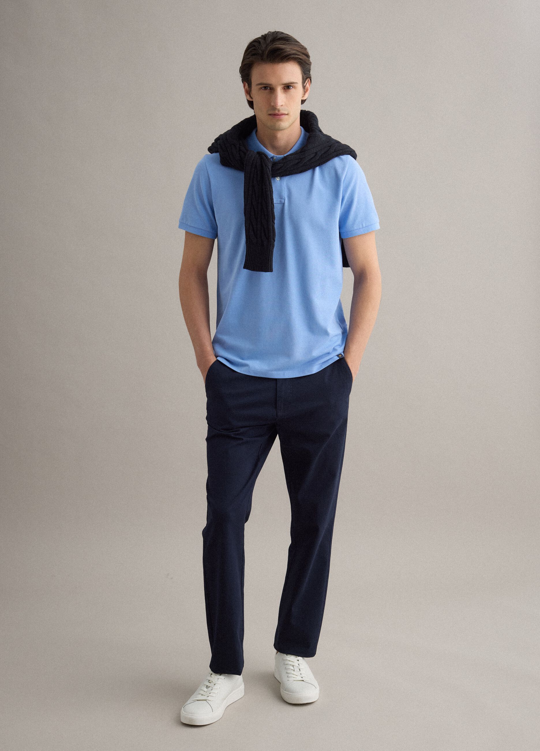 Sky blue pure cotton short sleeve polo, regular fit