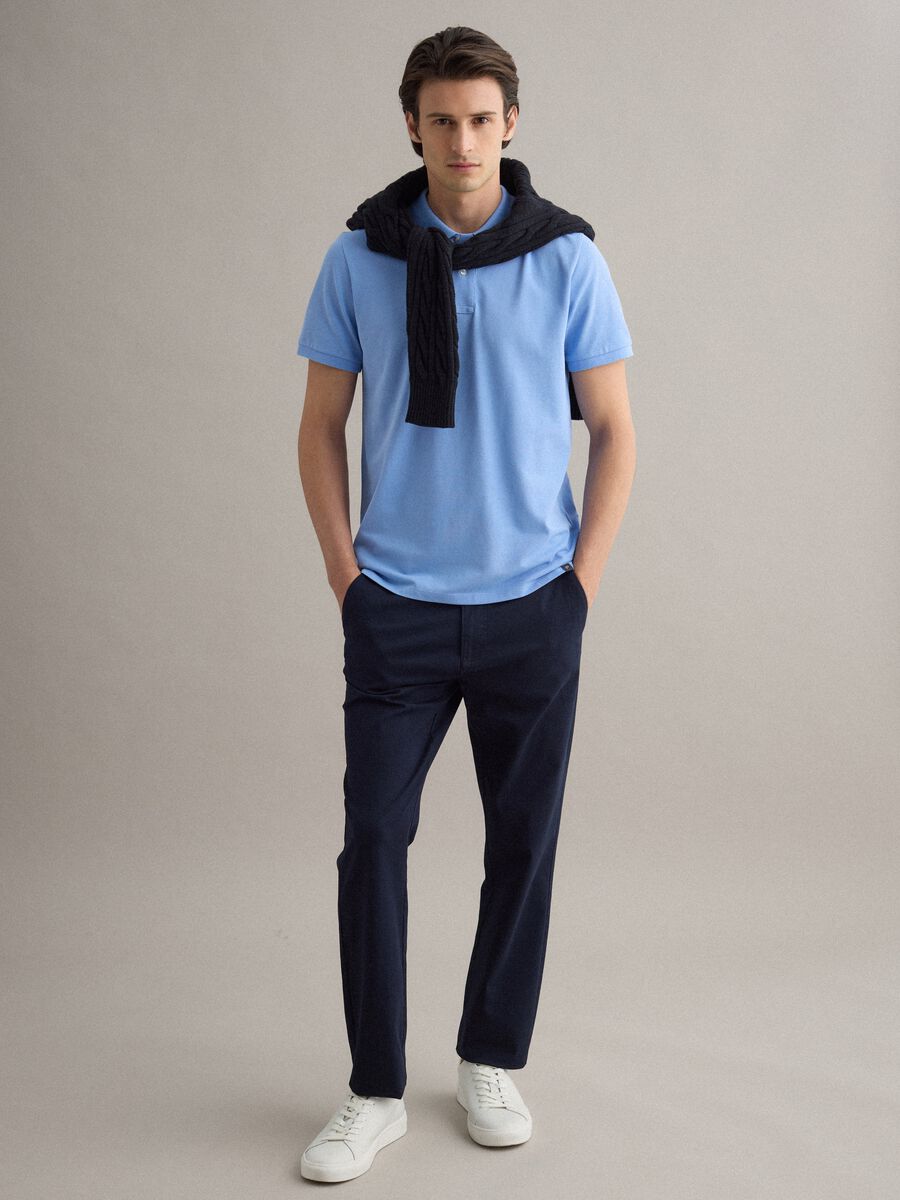 Polo a maniche corte in puro cotone azzurra regular fit_2