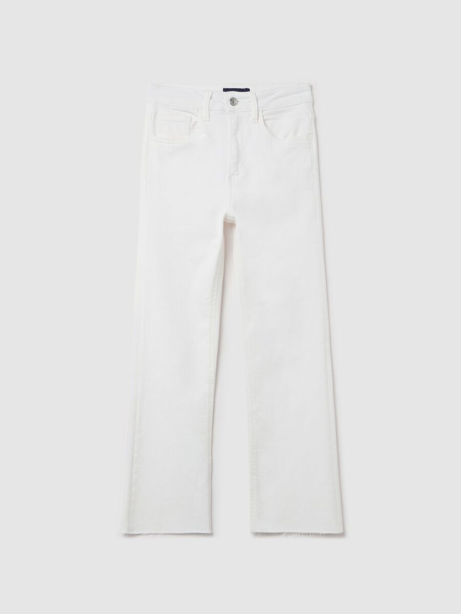 Cropped white flare-fit jeans with raw edging_4