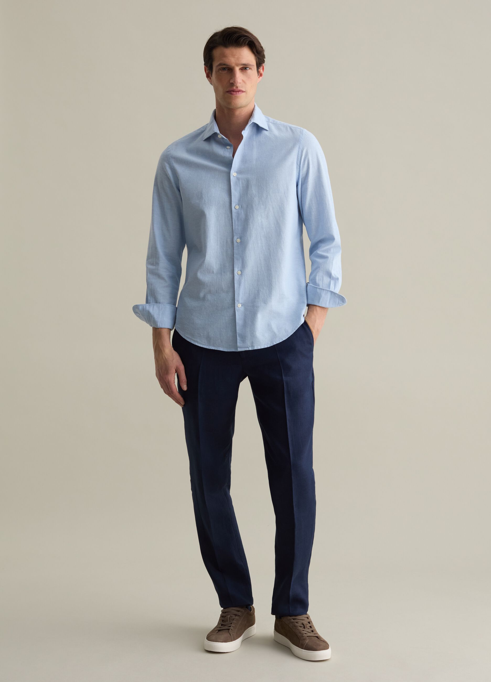 Regular-fit shirt in cotton and linen