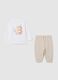 Set of child's t-shirt and trousers in pure white and beige cotton_0