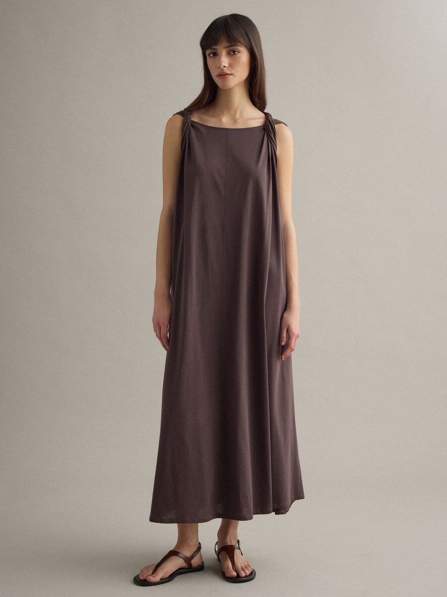 Long brown cotton-blend dress, regular fit_1