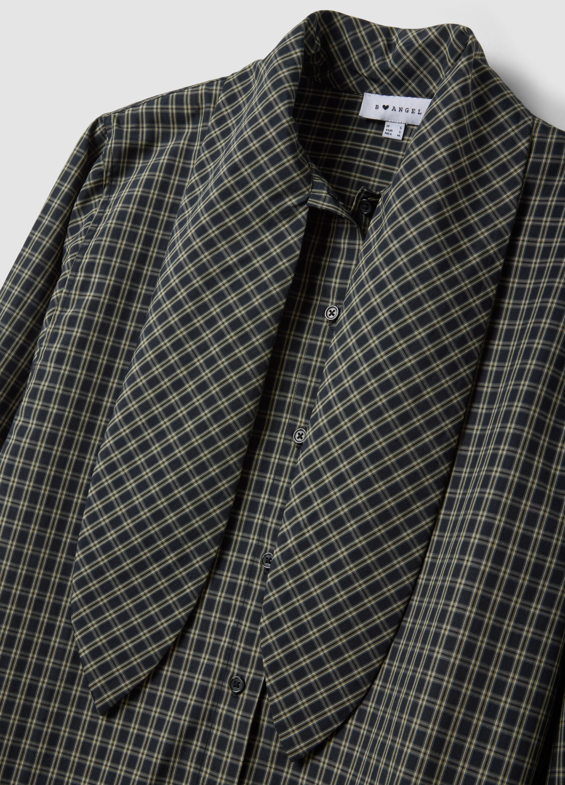 Black oversized cotton-blend checked shirt with bow