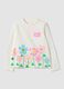 White stretch cotton girls&rsquo; T-shirt with floral motif_0