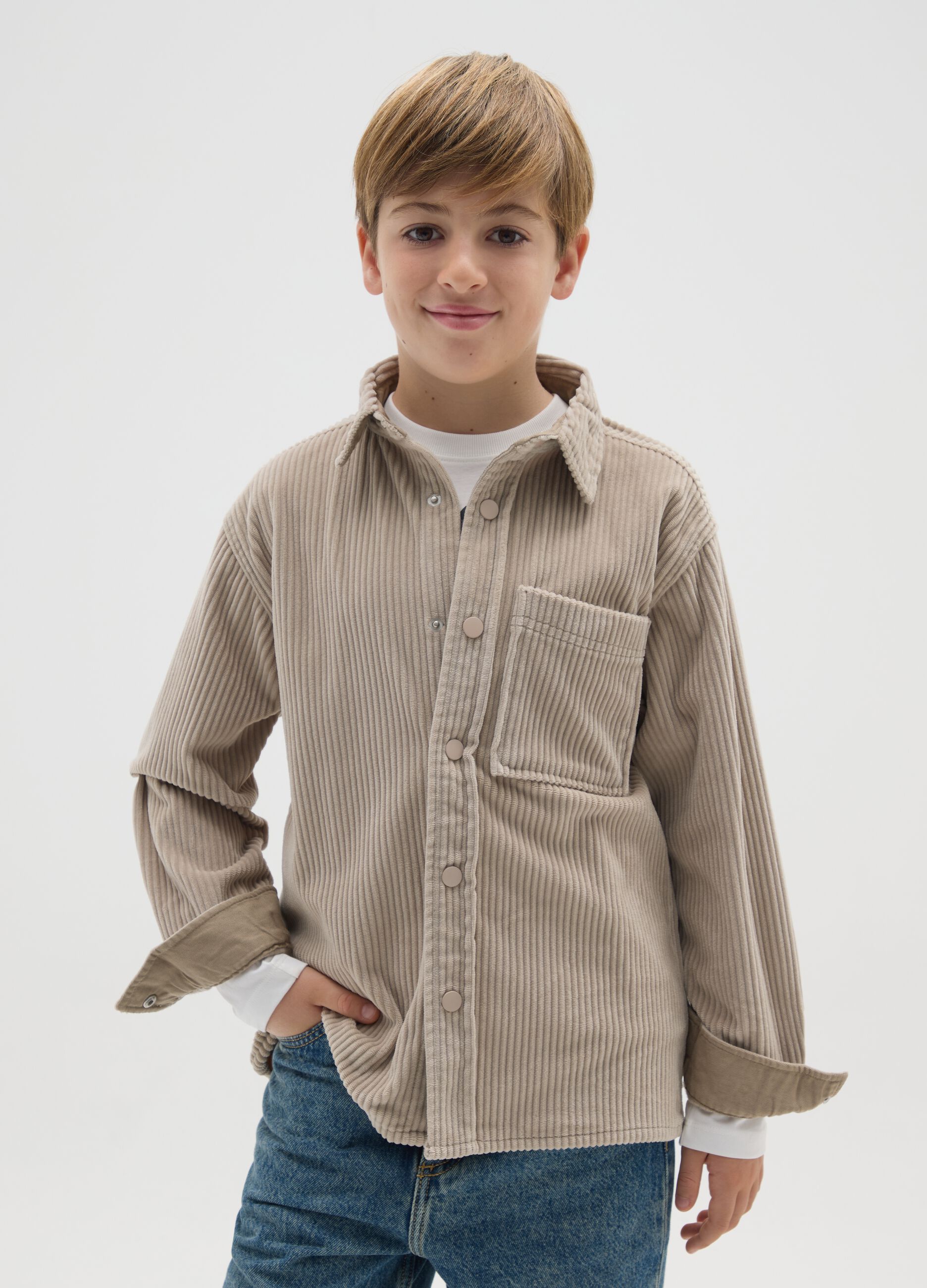 Boy's Beige Corduroy Shirt