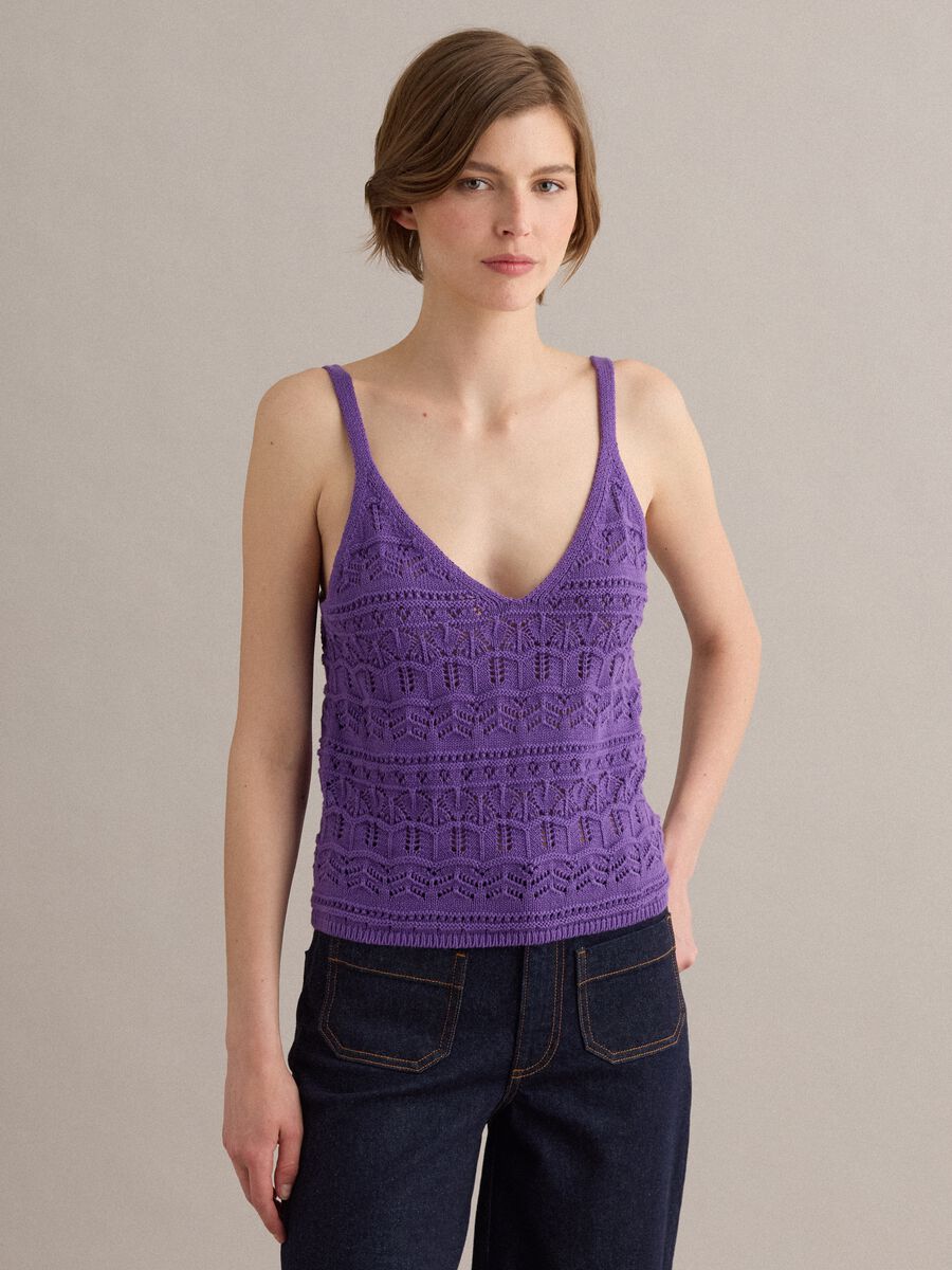 Canotta in puro cotone viola regular fit con lavorazione a maglia_2