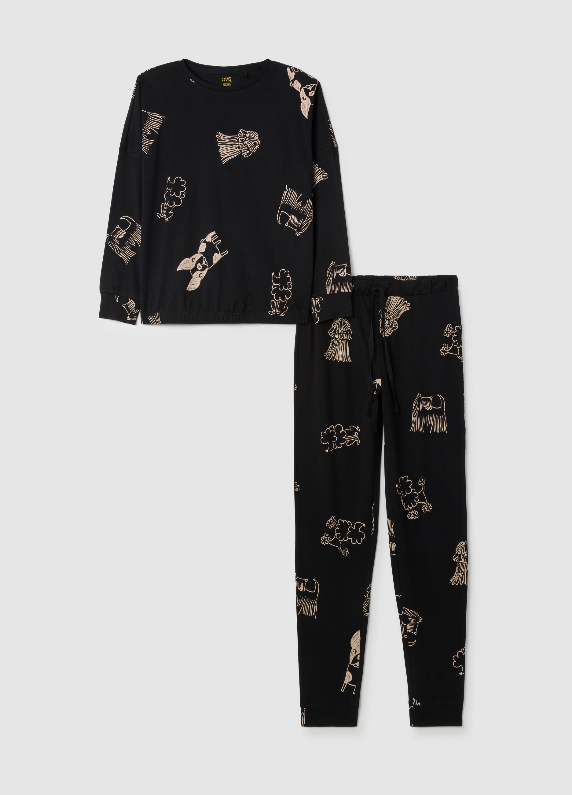 Black pure cotton regular fit pyjamas