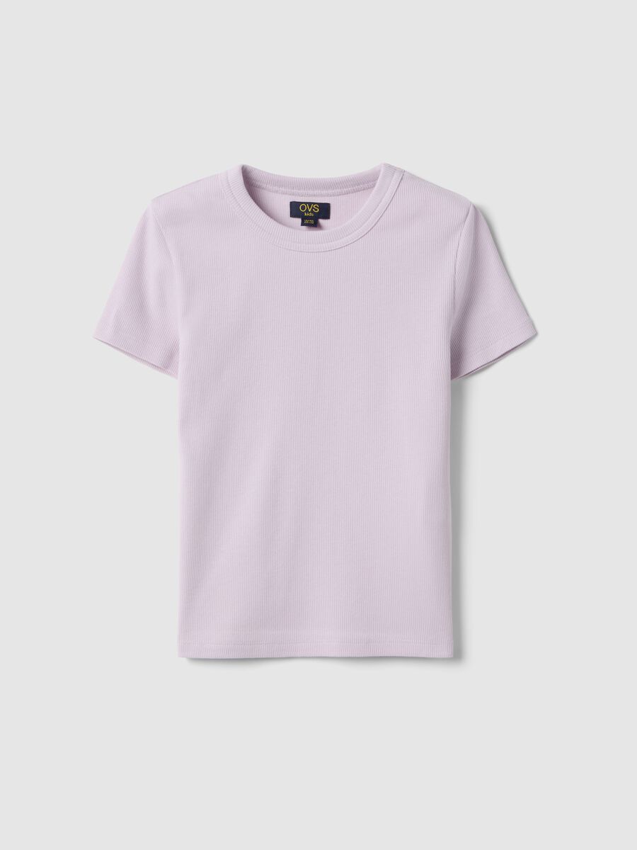 T-shirt fitted in cotone elasticizzato viola per ragazza_3