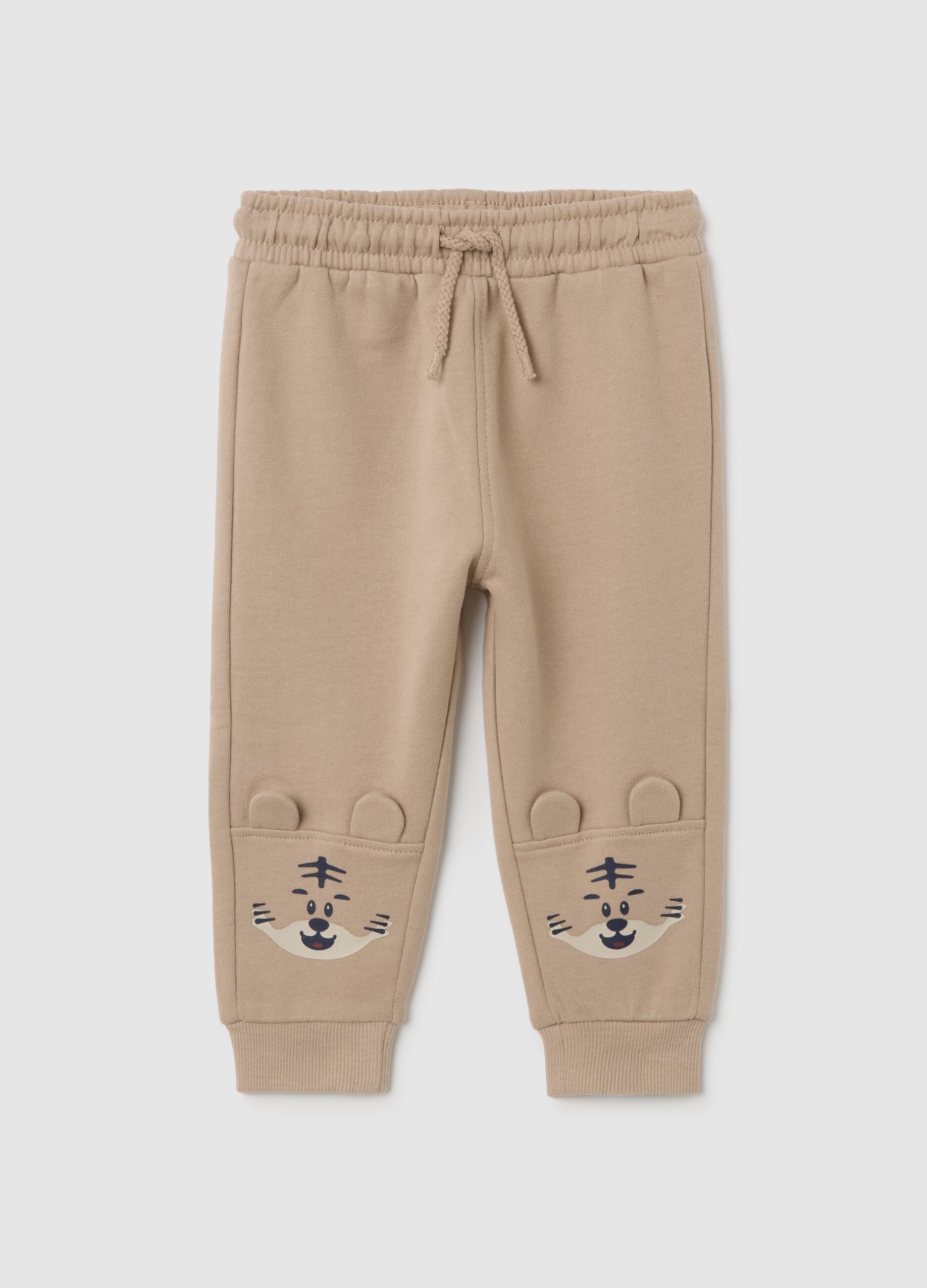 Baby trousers in pure beige cotton regular fit