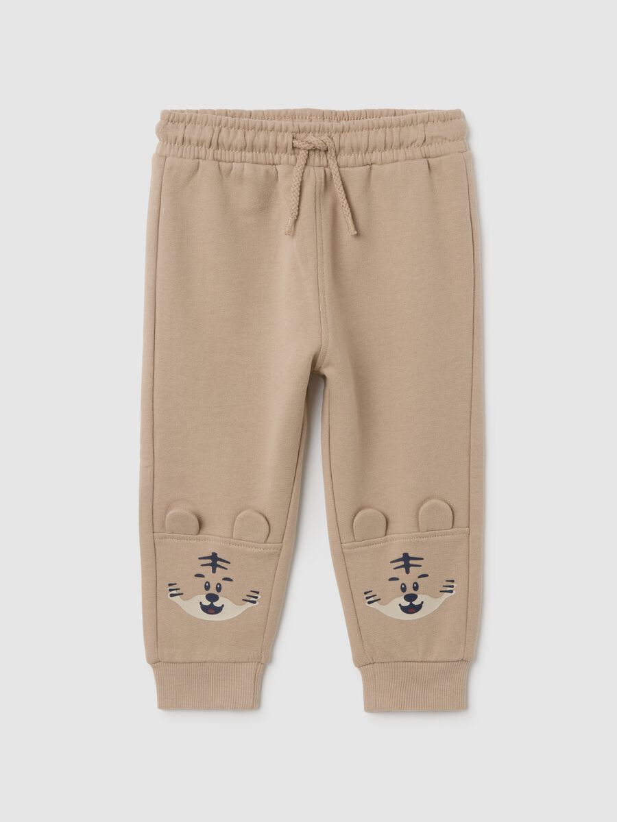 Baby trousers in pure beige cotton regular fit_0