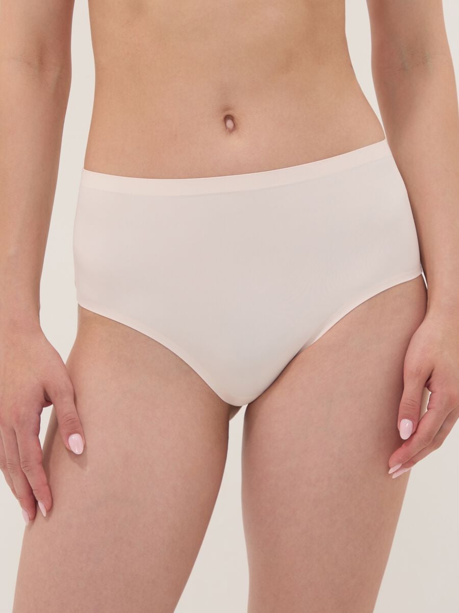 Slip brasiliana rosa a vita alta in tessuto elasticizzato con effetto shaping_1