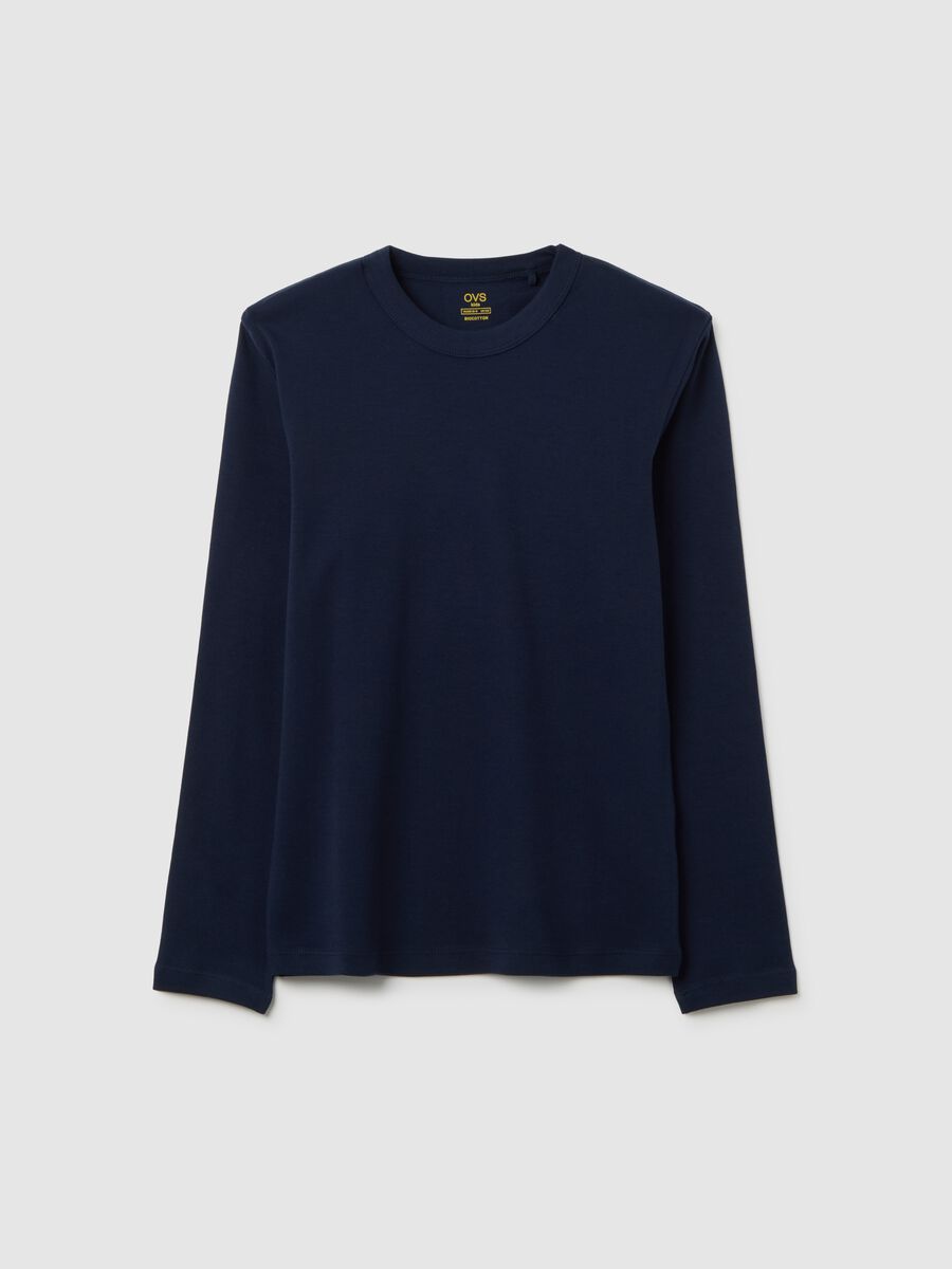 Maglia da ragazzo in puro cotone blu regular fit_0