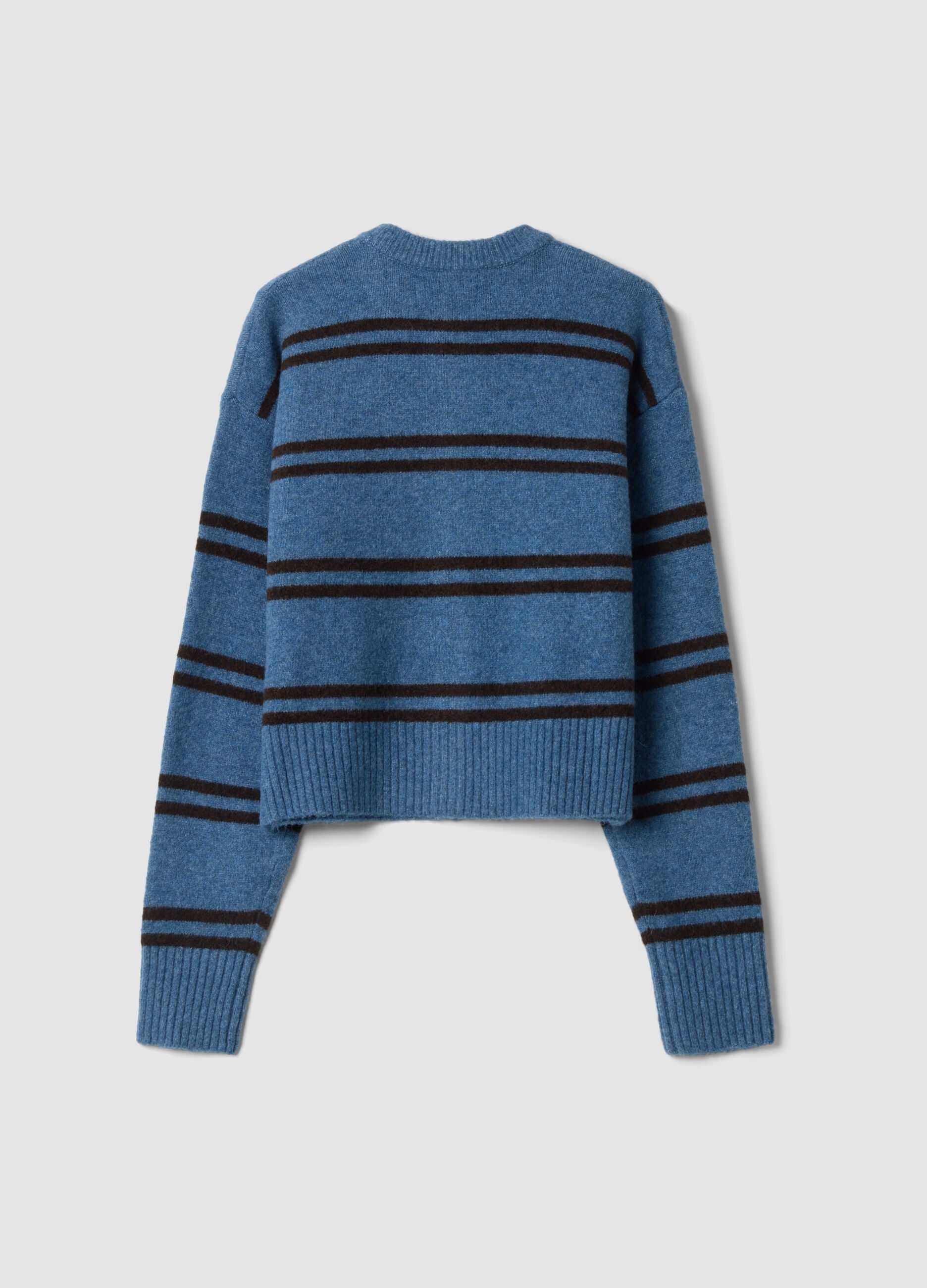 Light blue striped stretch-wool cardigan, regular fit