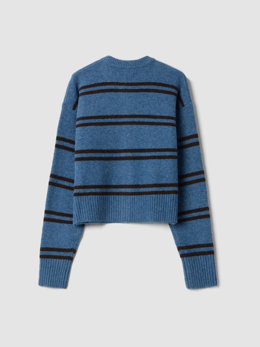 Cardigan azzurro in lana elasticizzata a righe regular fit_2