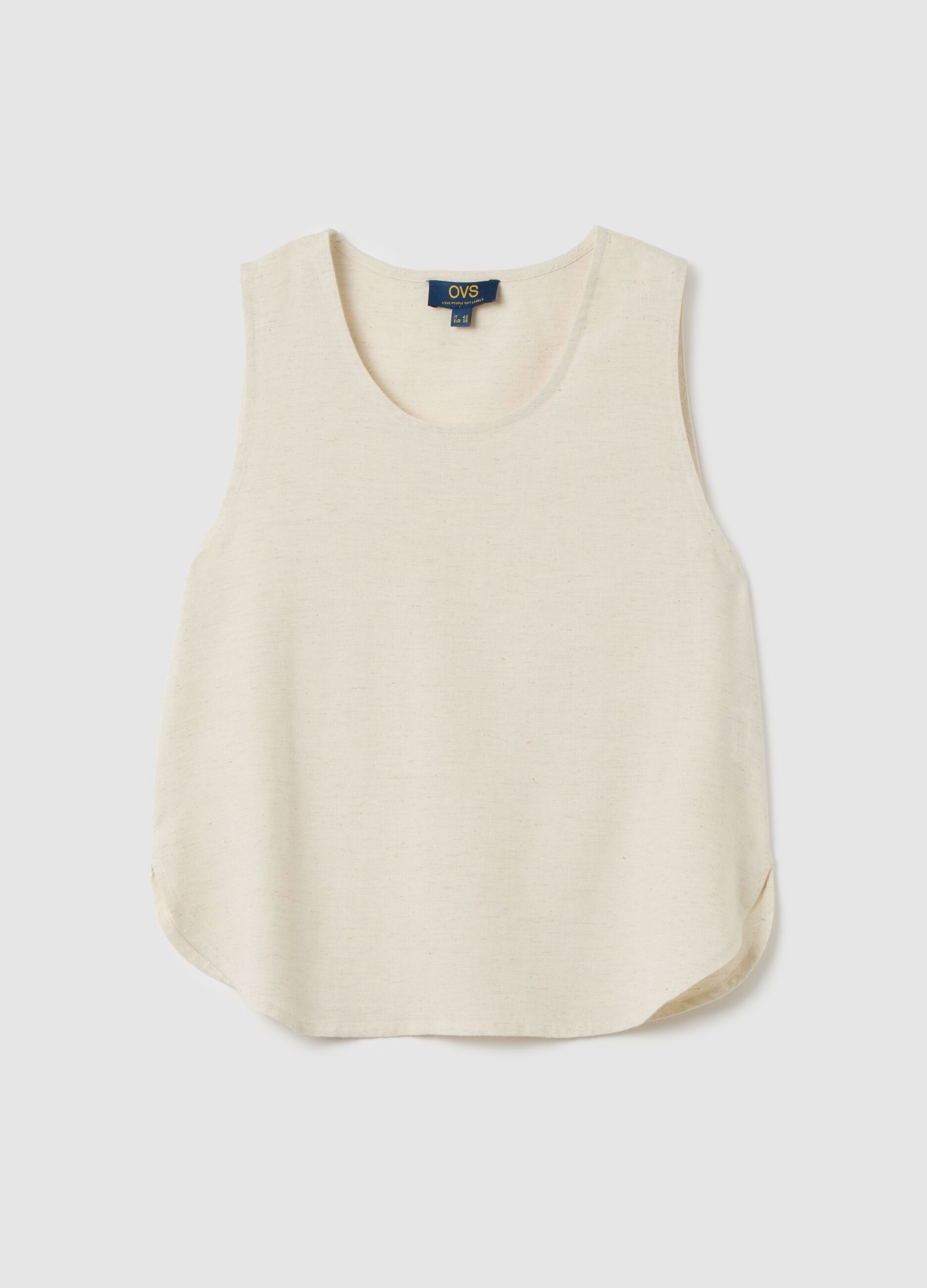 Women's beige cotton blend regular fit tank top