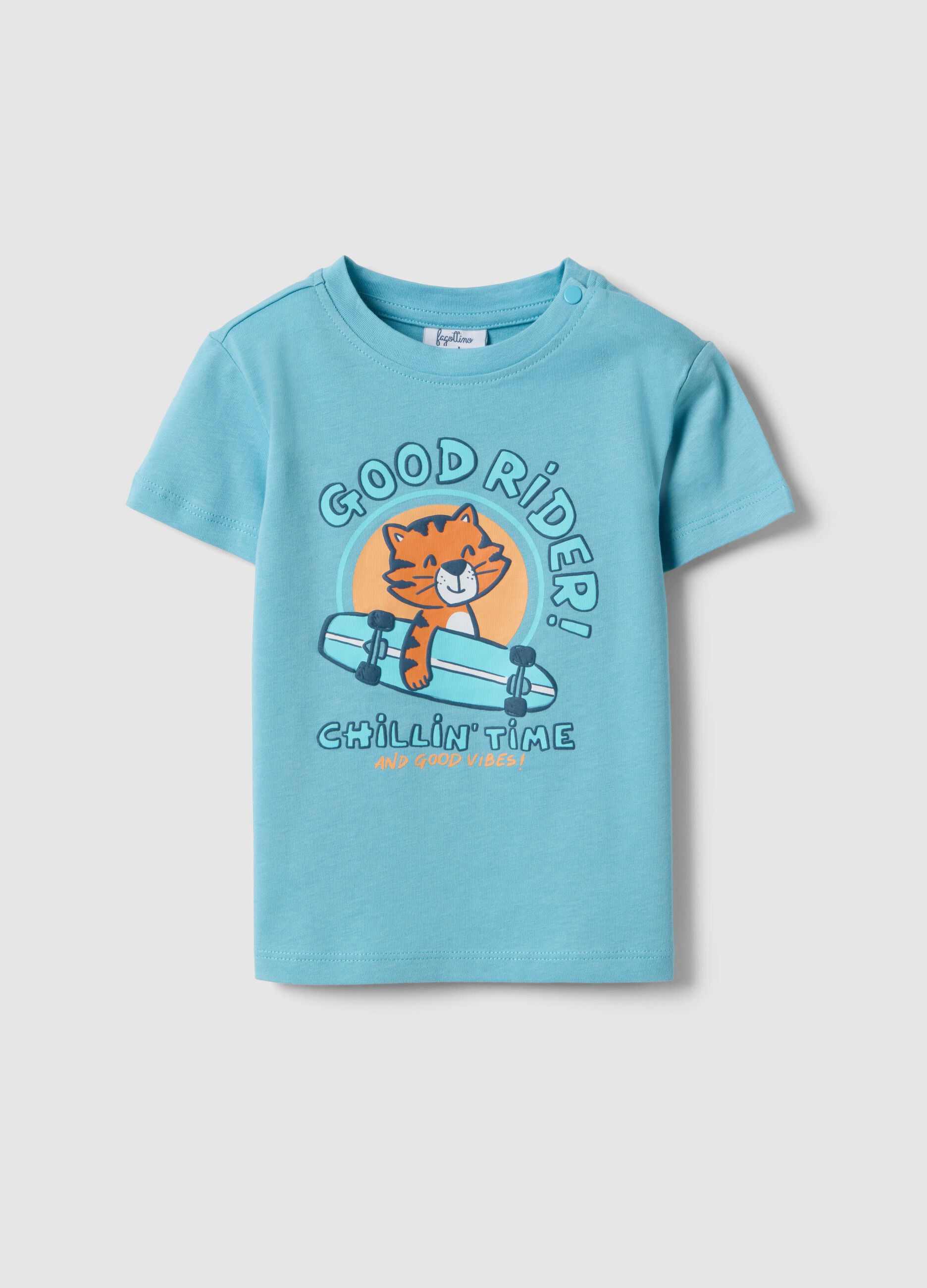 Boys' Regular Fit Sky Blue Pure Cotton T-shirt with Riding Tiger