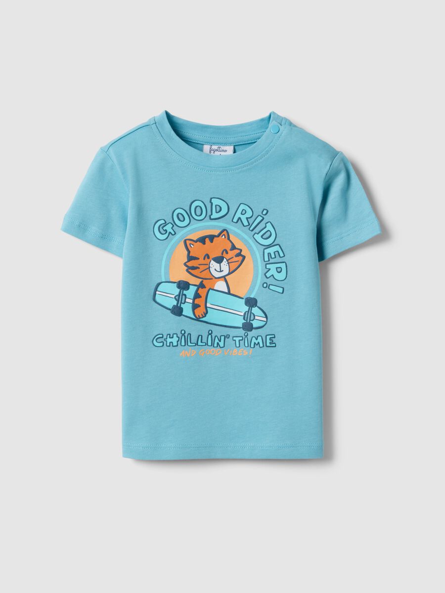 T-shirt in puro cotone azzurra da bimbo regular fit con tigre rider_0