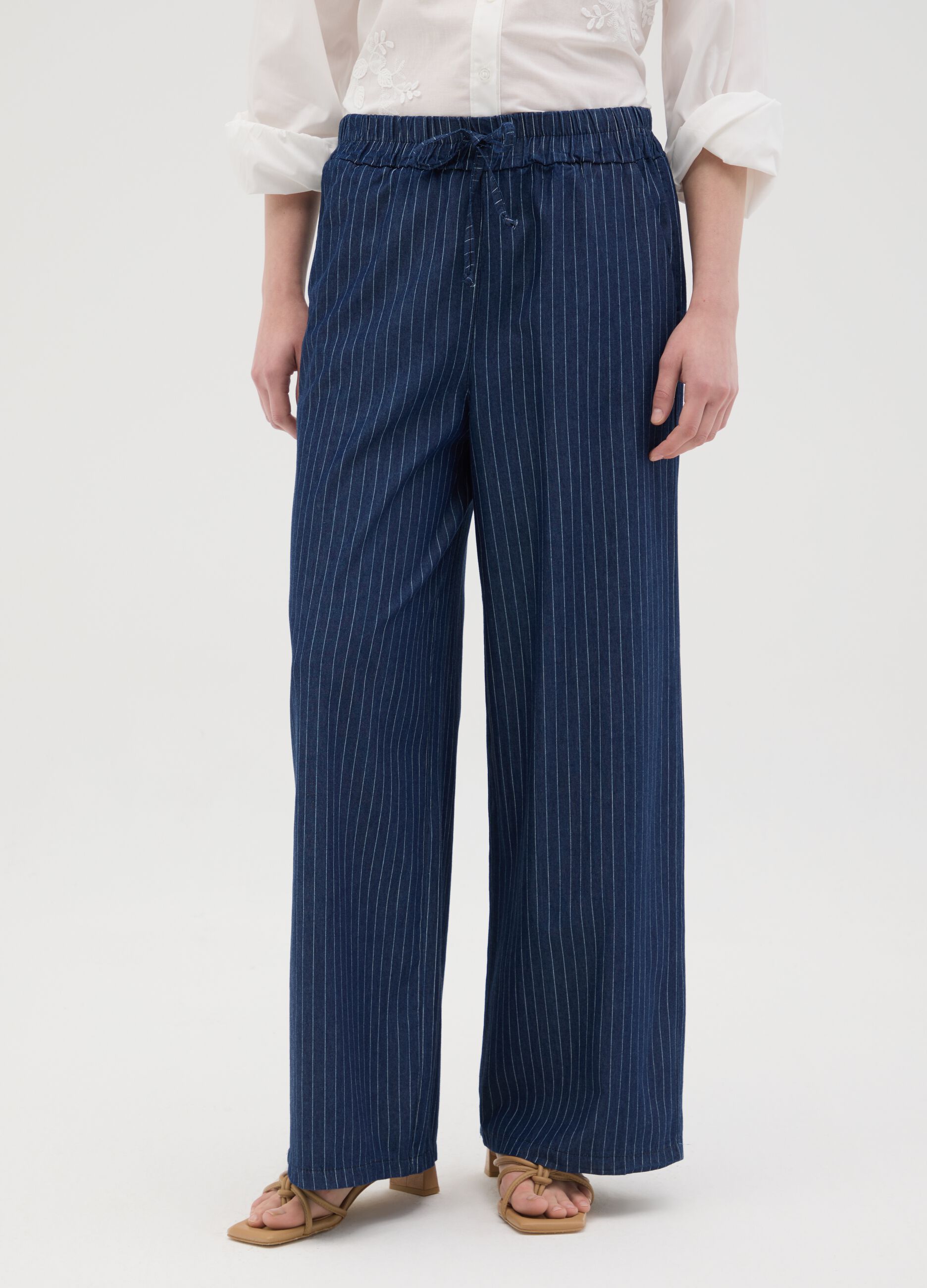 Women's blue pure cotton regular fit trousers