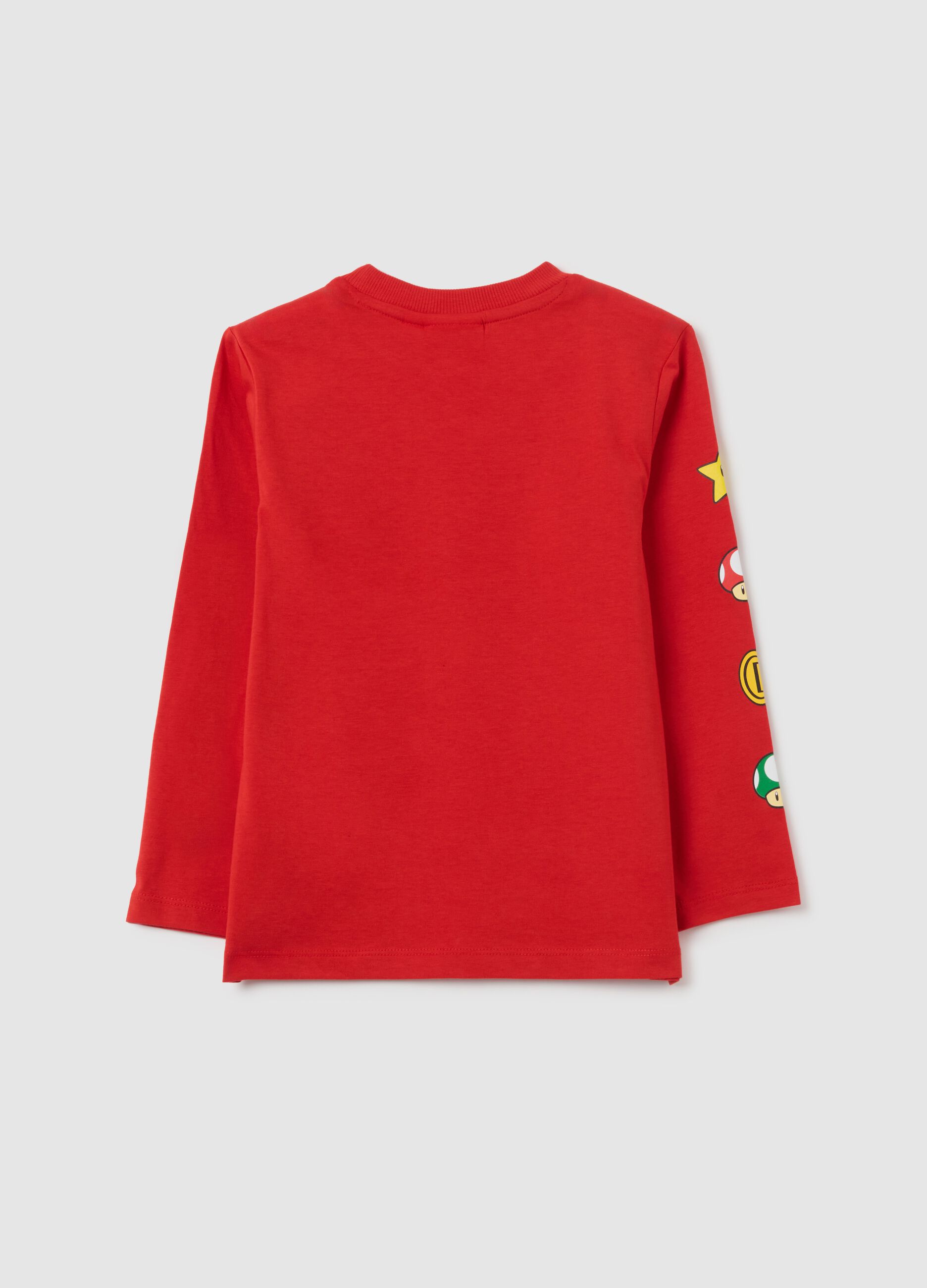 Red pure cotton children's sweater with Super Mario print