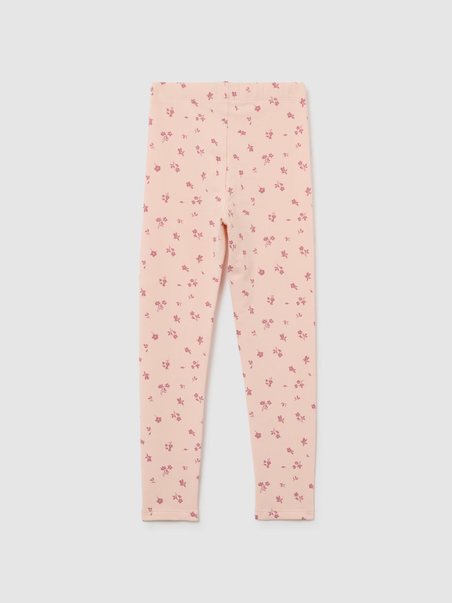 Girls' pink skinny cotton leggings with floral prints_1
