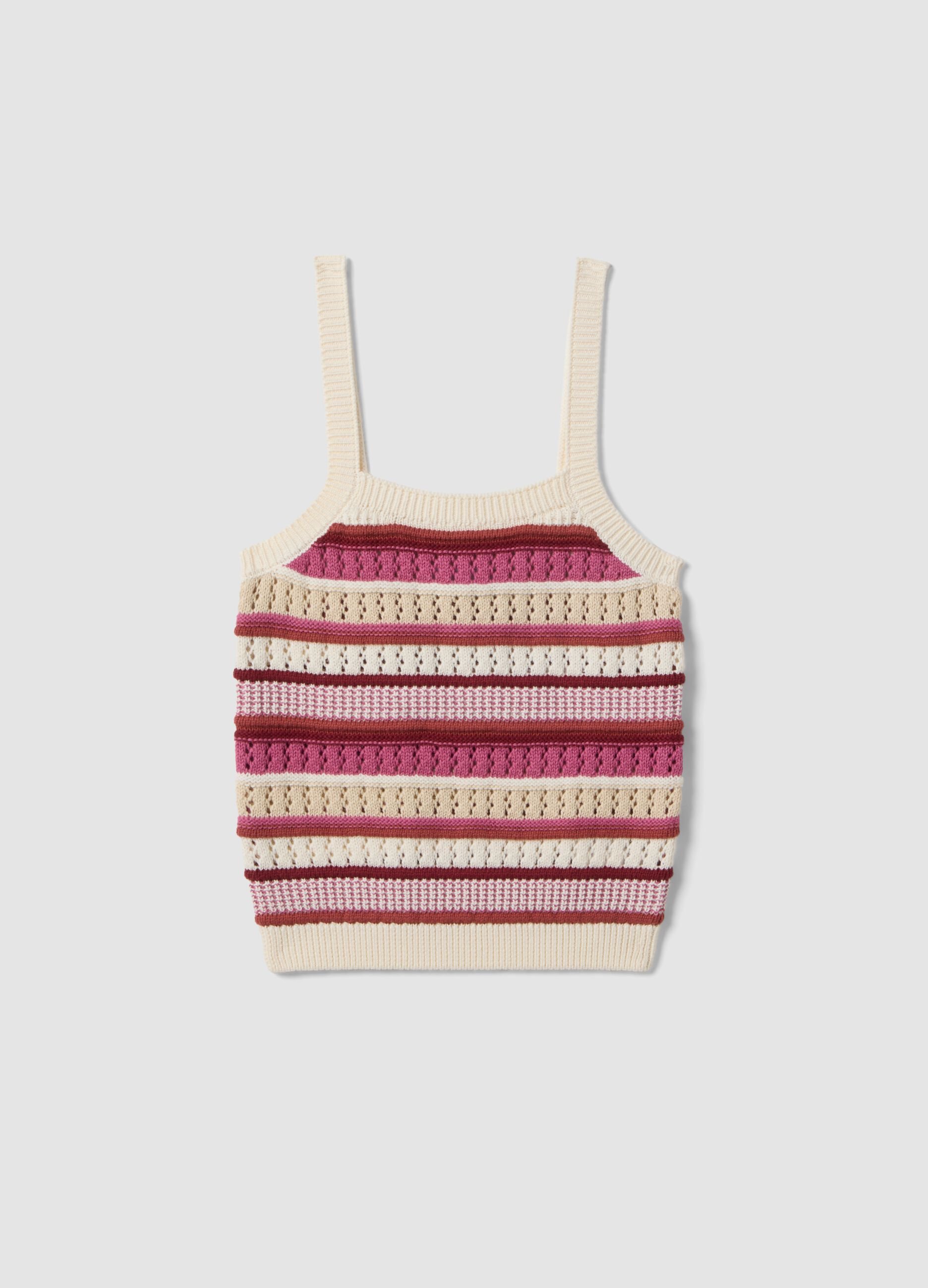 Gilet fitted in puro cotone a righe multicolor con bretelle sottili