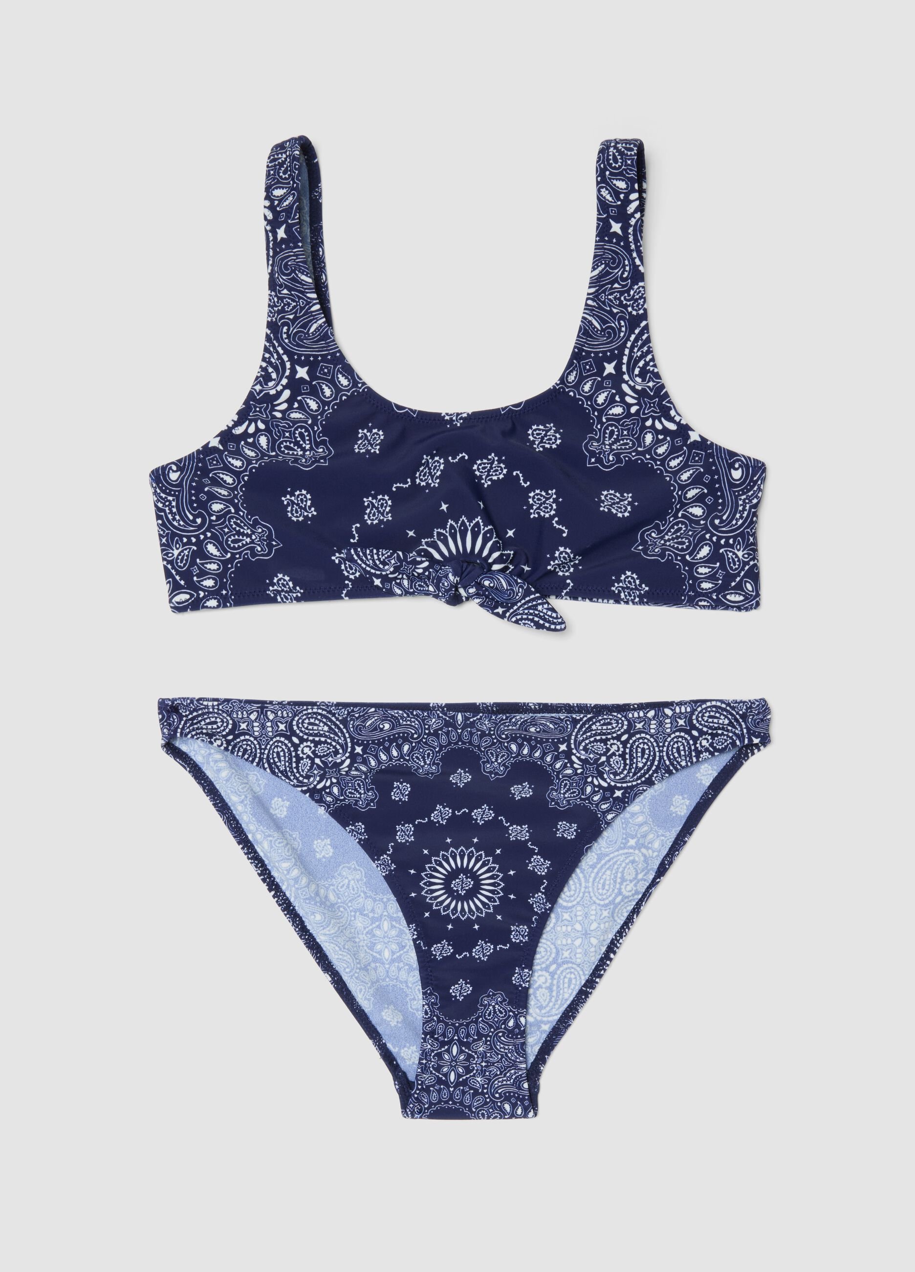 Girls&rsquo; blue stretch bikini with paisley print
