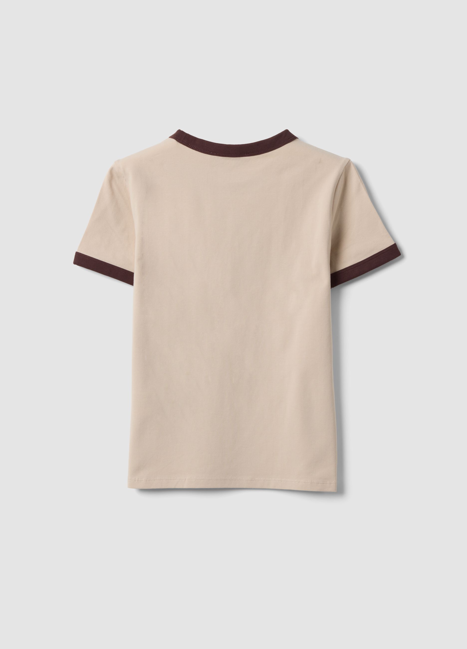 Pink cotton T-shirt with front graphic print and contrast trims